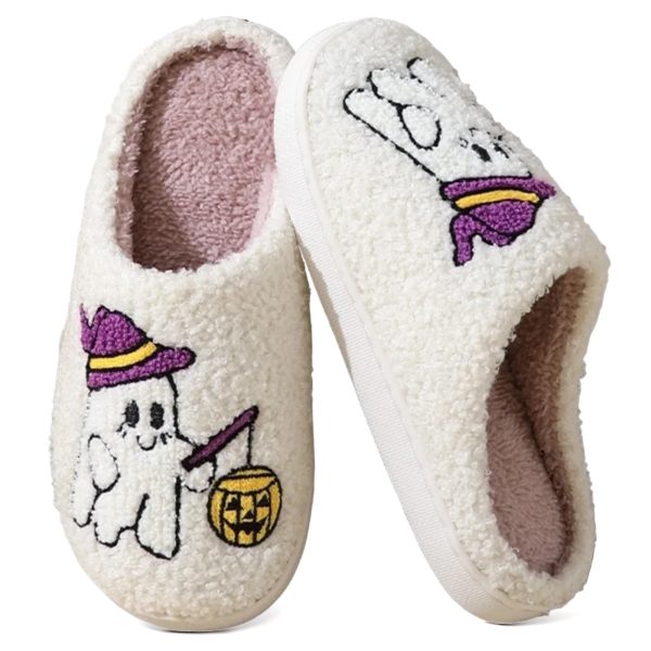BERANMEY Halloween Slippers for Women Perfect Soft Plush Comfy Warm Slip-On Cute Womens Slippers Indoor Fluffy House Slippers for Women and Men Non-slip Fuzzy Flat Slides
